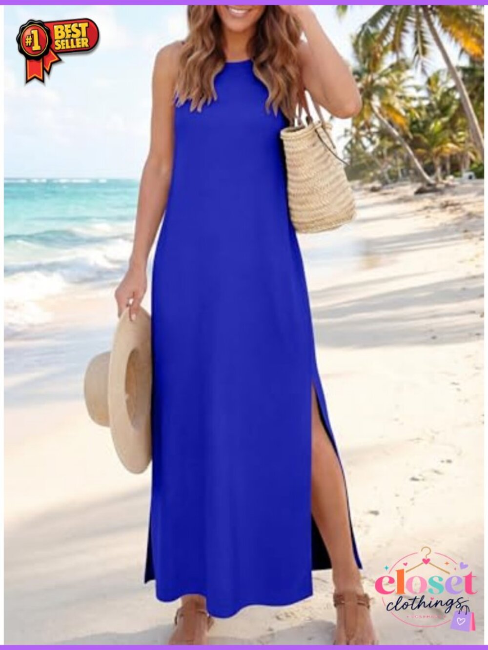 Wrinkle Free Sleeveless Maxi Dress with Pockets for Summer Casual - Picture 4 of 6